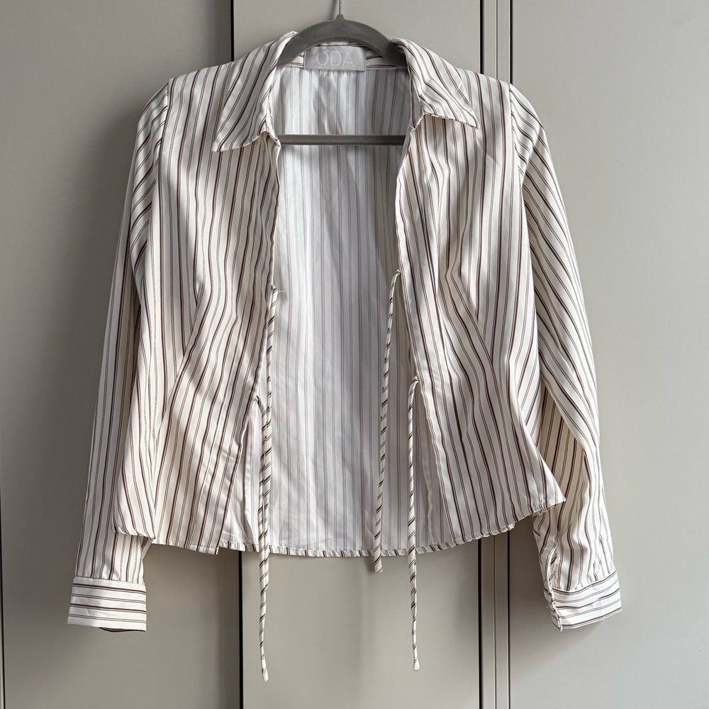 Striped tie-front top